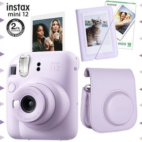 Resim Fujifilm Instax Mini 12 Fotoğraf Makinesi + 10'lu Film + Mini Albüm + Deri Kılıf Seti Lila 