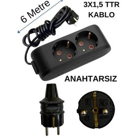 Resim Avarson 2'li İkili Priz Topraklı Kablolu Siyah 3x1,5 Ttr 6 Altı Metre 