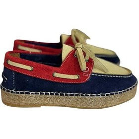 Resim Tufan Shoes Lacivert Hakiki Süet Hasır Taban Bağlı Loafer Lacivert 