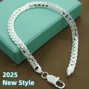 Resim 1 Adet Gümüş Kaplama Bileklik, 20cm/7.9in - Dayanıklı Bağlantı Tasarımı, Solmaya Karşı Dirençli, Erkekler ve Kadınlar İçin Mükemmel, Düğün Yıldönümü & Sevgililer Günü için İdeal, Günlük Şıklık, Çiftler için Zarif Zincir Tasarım | Takı 