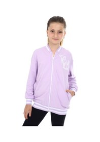 Resim Toontoy Kız Çocuk Kolej Yaka Fermuarlı Düşük Omuz Baskılı Örme Hırka - 2 İplik Lila 