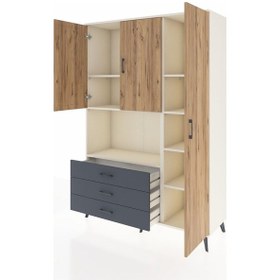 Resim Hyperion Dolap 7 Raflı 3 Çekmeceli 3 Kapaklı 132x44x195 Aytaşı-çam/antrasit Atlas Çam/antrasıt 