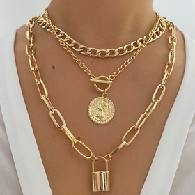 Resim 3 Adet Vintage Altın Madeni Paralı Kolye Seti, Basit Alaşımlı Küba Zinciri, Kadın Modası Takıları Ziyafet ve Müzik Festivali için, Çok Yönlü Katmanlama Aksesuarı - Tüm Mevsimlerle Uyumlu 