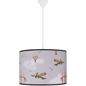 Resim Şenay Aydınlatma Çocuk Odası Silindir Kumaş Sarkıt -Gri Balon Uçak 