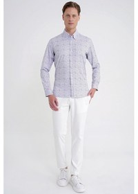 Resim Slim Fit Pamuklu Baskılı Desen Yaka Düğmeli Gri Gömlek G 1603 