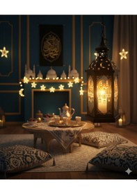 Resim 43 Cm Ramazan Ledli Siyah Model Tek Mumlu Lüks Fener - Pil Dahil Dekoratif Ramazan Feneri Diğer 