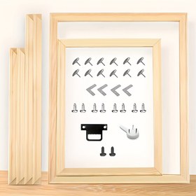 Resim DIY Ahşap Çerçeve Kiti, Tuval Sanatına Uygun: 4 Ahşap Şerit, 4 Köşe Braketi, 16 Parmak İğnesi, Sanatınızı Asmak İçin Bir saç tokası ve Bir saç tokası Dahil 