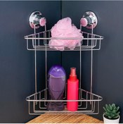 Resim Vakumlu Banyo Köşe Rafı Krom Kaplama 2 Katlı 