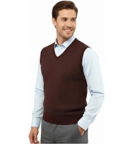 Resim Çizgi Triko Erkek V Yaka Süveter Çelik Örgü Regular Kalıp 5201h Bgl-st04842 Bordo 