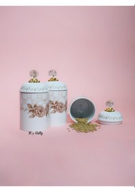 Resim Rosadora 3'lü Büyük Porselen Baharatlık Seti Kapaklı Modern Mutfak Baharat Takımı Pembe 
