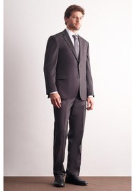 Resim İmza Kahverengi Mono Yaka Kendinden Desenli Esnek Bel 4 Drop Comfort Fit Takım Elbise 1001255169 Kahverengi 