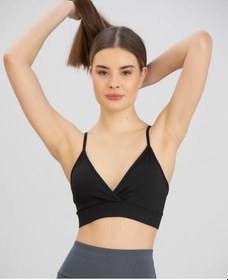 Resim Aurafit Kaplı Arkası Çapraz Derin Dekolte İp Askılı Spor Sütyeni/ Siyah 