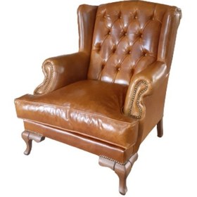 Resim Hanelmobilya Hanel Mobilya Klasik Kulaklı Berjer Tekli Koltuk Hakiki Deri Kahverengi 