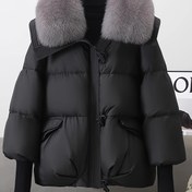 Resim Çıkarılabilir Yapay Kürk Astarlı Kalınlaştırılmış Kışlık Ceket - Rahat Kesim A-Kesimi, Kaburgalı Manşetli ve Cepli Siyah Soğuk Hava Dış Giyim 