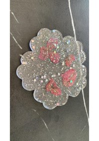 Resim Epoksi İçinde Glitter Ve Begonvilli Kasımpatı Bardak Altlığı Şeffaf 