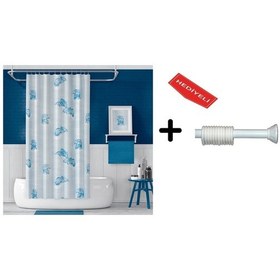 Resim Banyo Duş Perdesi 7085 110x200 Perde Borusu Askı Aparatı 90x130 Hediyeli Çok Renkli 