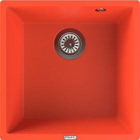 Resim Polex Cristalüx Granit Evye P-X40 Turuncu Tezgah Altı Ve Tezgah Üstü Kare Mutfak Evyesi 53.8x44 CM 