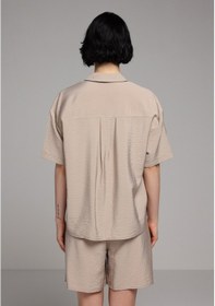 Resim Colin's Colins Fashion Fit Shirt Neck Düz Kadın Açik Kahverengi Kısa Kol Gömlek Cl1078919 Q1.v2 Lbr 