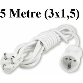 Resim Topraklı Uzatma Seyyar Kablosu 5 Metre Tekli Priz 3x1.5 Mm 