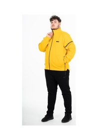 Resim Maraton Sportswear Büyük Beden Erkek Hakim Yaka Dar Paça Uzun Kol Basic Sarı Eşofman Takımı 21518-Sarı 