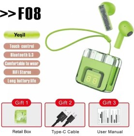 Resim Poyraz Market Karler Bass F08 Dijital Şarj Göstergeli Tws Bluetooth Kulaklık - Yeşil 