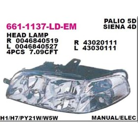 Resim Depo Palio Albea Siena 2002 Sonrası Sağ Ön Far 43020111 Düz Tip 