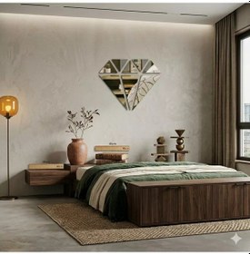 Resim 40x40 Cm Elmas Formlu Kırılmaz Pleksi Ayna - Geometrik Duvar Dekoru Gümüş 