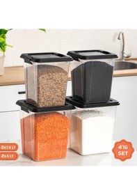Resim Porsima 4372 4 Lü Mega Boy Hava Geçirmez Deterjan Saklama Kabı Erzak Saklama Kabı Seti Gri 7,5+5lt Şeffaf 