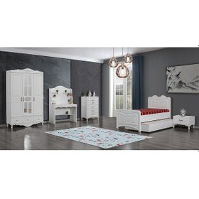 Resim Dardason Kupon 3 Kapılı Yavrulu Karyola Genç Odası Takımı Beyaz 