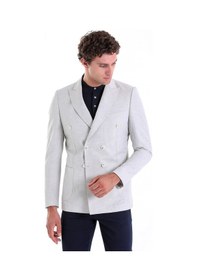 Resim Hatemoğlu Gri Slim Fit Düz Sivri Yaka Kruvaze Casual Ceket Gri 