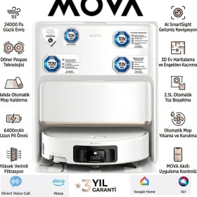 Resim Mova Ultra Complete Robot Süpürge: 24.000 Pa Emiş Gücü, 6cm Engel Aşma, Sıcak Suyla Paspas Yıkama, 60°c Kurutma, Flexscope Navigasyon, Üçlü Dolanma Önleyici ve Akıllı Istasyon (3 Yıl Garantili) 