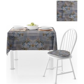 Resim Motifli Gül Desenli Renkli Zemin Mavi Hardal Dijital Baskılı Petek Dokuma Masa Örtüsü 140x260 