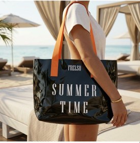 Resim Frelso Şeffaf Plaj Çantası Baskılı Kadın Beach Çanta Siyah 