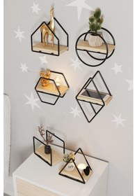 Resim Bino Montessori Kitaplık Bebek Çocuk Odası Duvar Rafı Ahşap Minyatür Oyuncak Odası Raf 6'lı Set 