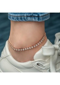 Resim Gümüş Zirkon Taşlı Rose Halhal Gümüş - Rose Gold 