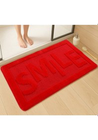 Resim Doğal Kaymaz Taban Banyo Paspas Uzun Ömürlü Yumuşak Dokulu Su Emici Yıkanabilir Smile 60x100 Kırmızı 