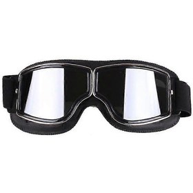 Resim Retro Tarzı Harley Motosiklet Gözlüğü, Açık Hava Rüzgar Geçirmez Arazi Sürüş Gözlüğü Siyah + Gümüş 