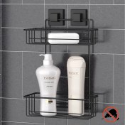 Resim Tekno-tel Teknotel Delme Vida Matkap Yok! Easyfıx Yapışkanlı 2 Katlı Banyo Rafı Mat Siyah EF256 