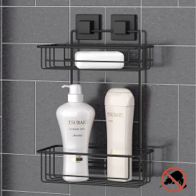 Resim Tekno-tel Teknotel Delme Vida Matkap Yok! Easyfıx Yapışkanlı 2 Katlı Banyo Rafı Mat Siyah EF256 