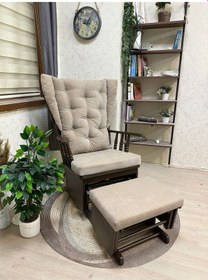 Resim Asedia Mama Puflu Ceviz Bej Sallanan Emzirme Sandalyesi 