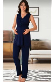 Resim CT MODA Effort Lacivert Dantel Yakalı Lohusa Hamile 4'lü Set 
