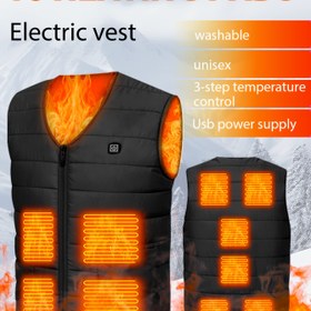 Resim Erkekler için USB ile Çalışan Elektrikli Isıtma Yeleği - 3 Adımlı Sıcaklık Kontrolü, Yıkanabilir V-Yaka Kolsuz Ceket Balıkçılık, Golf, İşe Gidiş Geliş ve Dış Mekan İşleri İçin, Siyah Renkli Turuncu Isı Göstergesi Şeritleriyle 
