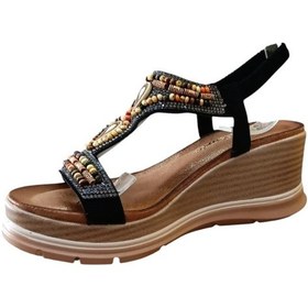 Resim De Scarıo 1060 Kadın Taşlı Dolgu Topuklu Comfort Sandalet Siyah Siyah 