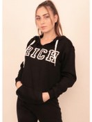 Resim Siyah Kadın Baskılı Kapüşonlu Sweatshirt Çok Renkli 