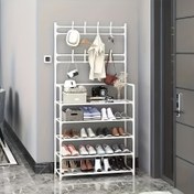 Resim Çıkarılabilir Kancalarla 5 Katlı Metal Ayakkabı ve Şapka Askısı - Ev veya Daire için Çok Katmanlı Depolama Organizatörü, Siyah veya Beyaz, 24 İnç Yükseklik, Şapkalar, Kapaklar ve Aksesuarlar İçin Sağlam Tasarım, Ayakkabı Saklama Organizatörü 