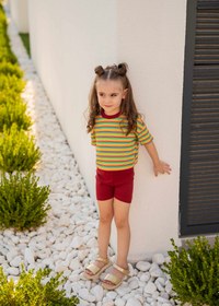Resim Çizgili T-shirt ve Bisikletçi Tayt - 4-5 Yaş 