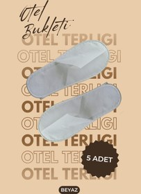 Resim otel bukleti Tek Kullanımlık 90 gr Tela Terlik 4,5 mm Polietilen Taban 5 Çift 