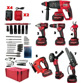 Resim Haktaş Yeni Nesil Kırmızı 7'li Profesyonel Şarjlı El Aletleri Seti | Full Aksesuar | 4 Batarya 2 Şarj Aleti 