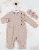 Resim Babydonat Düğme Detaylı Bandanalı % 100 Pamuk Kız Bebek Tulumu 