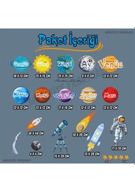 Resim Uzay Temalı Çocuk Bebek Odası Duvar Sticker Seti Siyah 